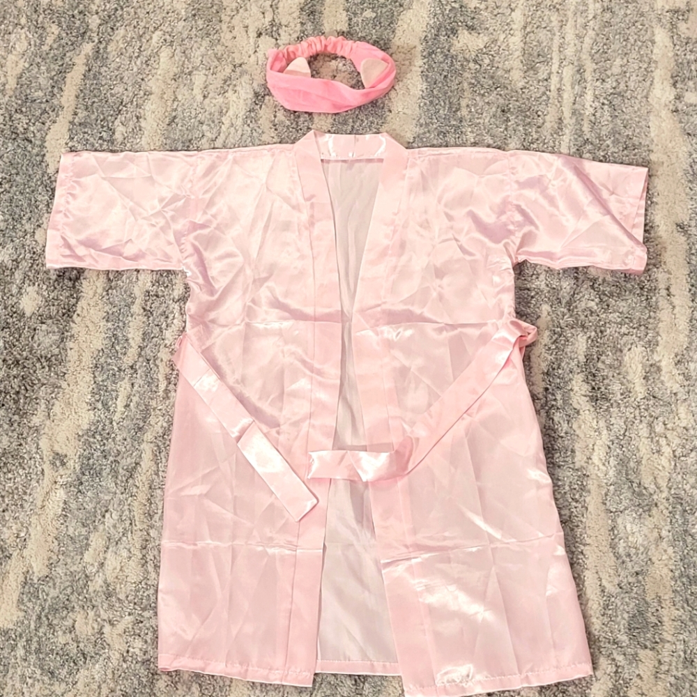 Cute Play satin Pink girl robe with headband, new, no tags, age size 8.